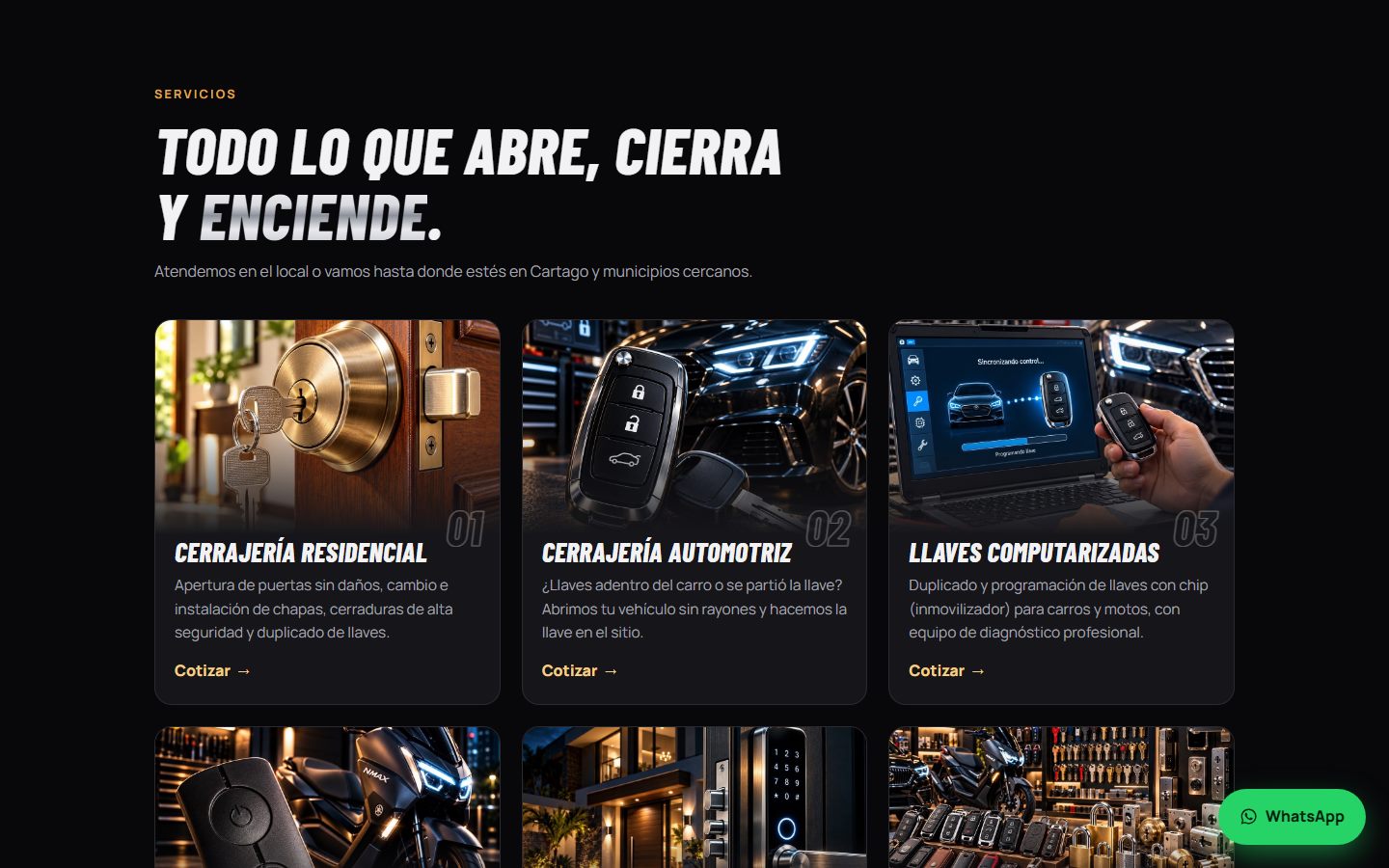 Sección de servicios de la landing de cerrajería